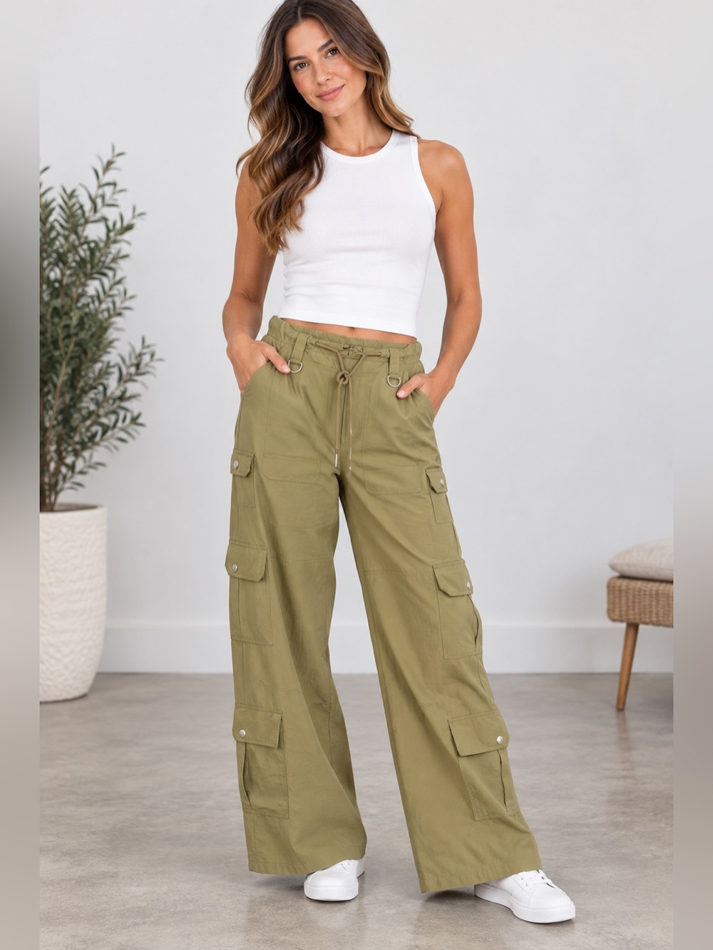 By dyln Cargo Pants Women S Olive Fair Wide Leg Contemporary Streetwear